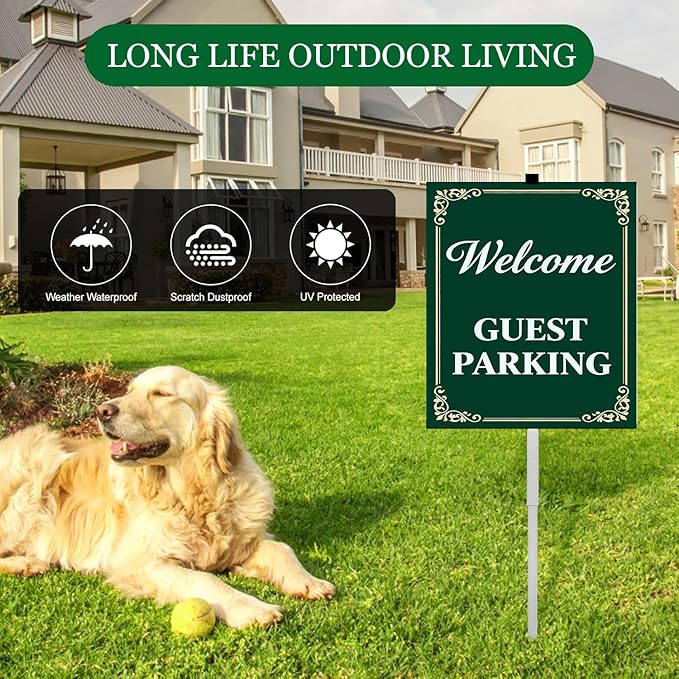 Welcome Guest Parking Yard Signs With Stakes Rustproof Reflective Aluminum Visitor Customer Parking Only Sign Garden Stake for Lawn Outdoor Decorations 8x12 In