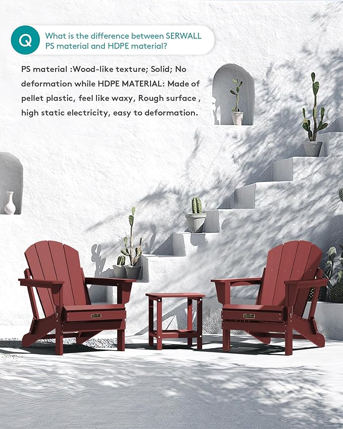 SERWALL Folding Adirondack Chair Outdoor Adirondack Chairs Weather Resistant Fire Pit Chairs for Patio - Red