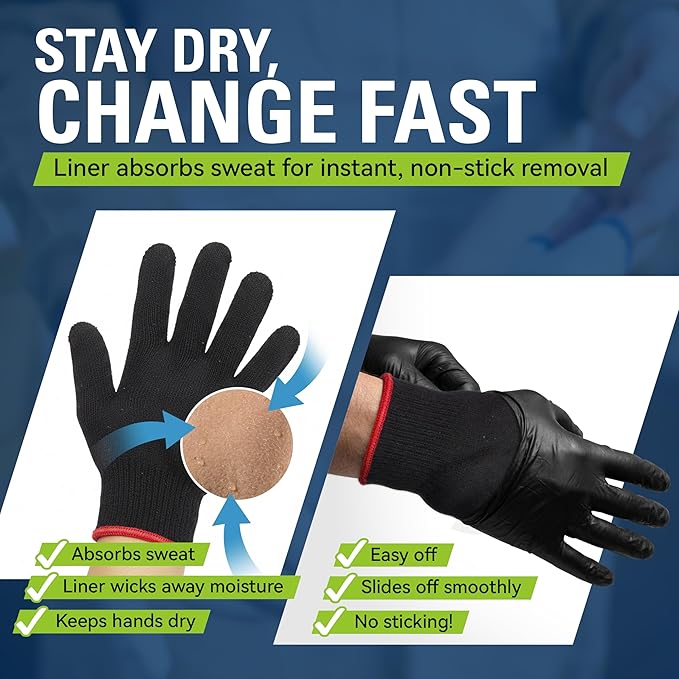 BBQ Gloves, 6 Heat Resistant Cotton Liners + 100 Disposable Nitrile Gloves for Barbecue, Grilling, Cooking, Smoker