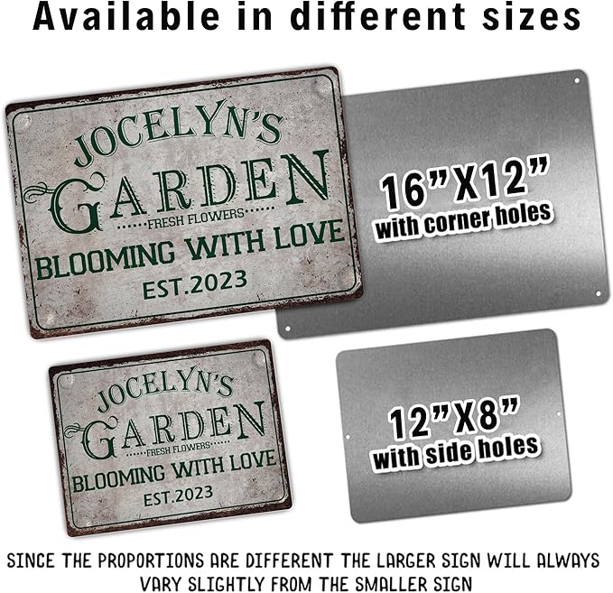 Custom Metal Signs with Name Made in USA Personalized Vintage Garden Sign Waterproof Vintage Decorative Metal Print for Wall Decor Customized Home Garden Ideas Gifts Artwork Prints for Yard Ourdoor