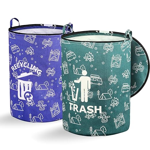 1 Pcs 30 Gallon Collapsible Trash Can Portable Waterproof Reusable with Zippered Lid for RV's, Camping, Recycling, Yard Waste, Leaf Bag, Children Toy Bin, Hiking, Travel，Weeds Basket