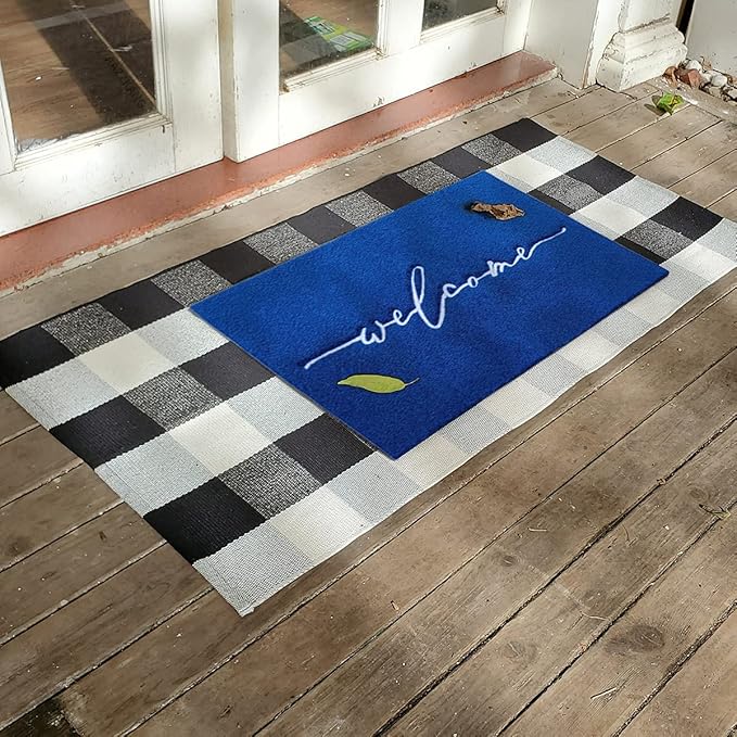 AAZZKANG Blue Door Mat Outdooor Welcome Doormat with Non Slip Rubber Backing Indoor Mat Easy to Clean Outside Inside Door Mats for Entryway,High Traffic Areas
