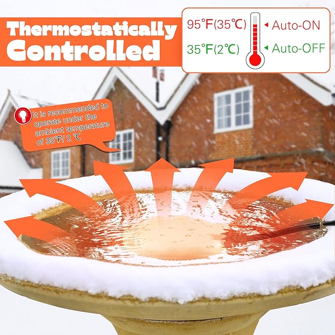 1 Pack Upgrade Bird Bath Heater for Outdoors in Winter, Pond Deicer 60 Watts Birdbath Deicer Water Heater Thermostatically Controlled with Auto Shut off Function for Patio Lawn (White)