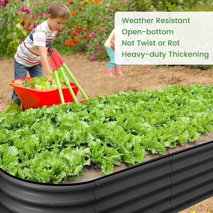 2 Pcs 4.5x2x1.5ft Oval Galvanized Raised Garden Beds, Metal Planter Boxes with Open Base, Tool-Free Assembly for Vegetables, Flowers, Herbs - Outdoor & Patio Use, Gray
