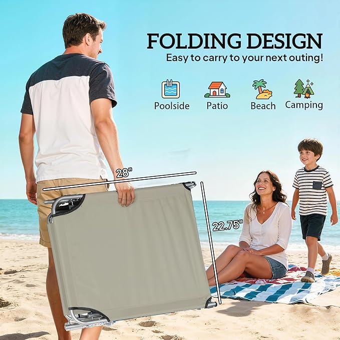 Outsunny Outdoor Lounge Chair, Adjustable Folding Chaise Lounge, Tanning Chair with Sun Shade for Beach, Camping, Hiking, Backyard, Cream White