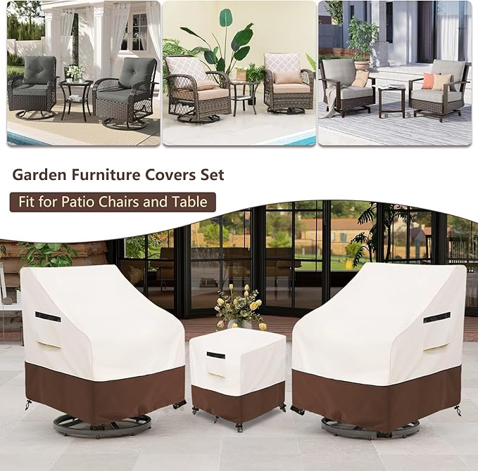 Patio Furniture Set Covers for 3 Piece Outdoor Bistro,Waterproof 100% Outdoor Furniture Cover for 2 Swivel Chairs and Coffee Table,Beige