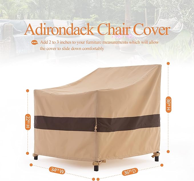 WJ-X3 Patio Chair Covers, Heavy Duty Waterproof Outdoor Patio Furniture Covers for Outdoor Chairs, Adirondack Chairs, Tolix Chairs, Beige & Coffee, 34"W x 36"D x 36"H, 2 Pack