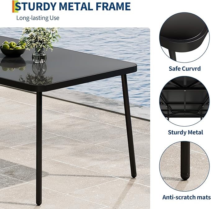 GarveeLife 5 Piece Patio Dining Set, Outdoor All-Weather Wicker Furniture with Table, Patio Conversation Sets with Cushions for Balcony, Garden, Sunroom, Porch (4 Chairs+ Big Table)