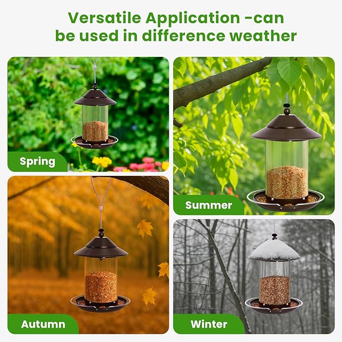 Bird Feeder for Outdoors Hanging, 5LB Capacity Metal Metal Feeder, 360° Feeding, Weatherproof Roof for Gardens and Wild Birds(2pcs)