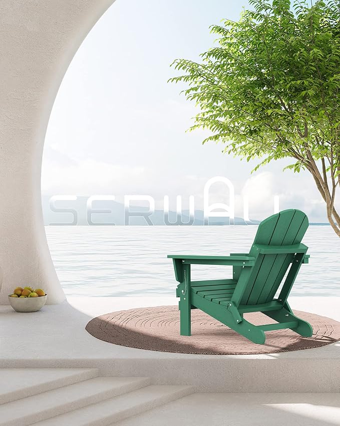 SERWALL Folding Adirondack Chair Painted Adirondack Chair Set of 6 Weather Resistant for Patio Deck Garden, Fire Pit & Lawn Furniture Porch - Green
