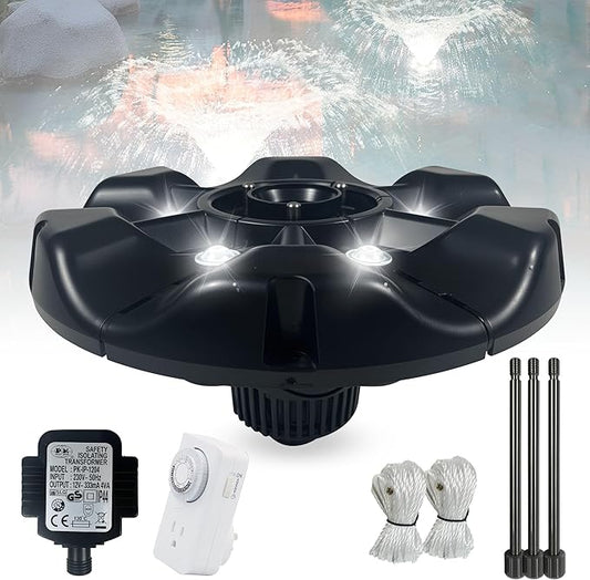 Pond Fountain Aerator,10000 GPH, 8 White LED Lights, Constant and Gradient Dual Modes,time Controller.35’ Power Cord, Classic Crown Spray Pattern 4’x10’for Pond, Lake, Swimming Pool& Water Garden