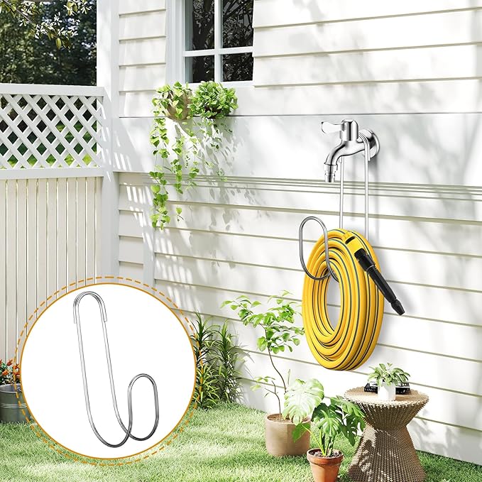 3 Pack Garden Hose Holder, Stainless Steel Heavy Duty Hose Hanger, Tool Free Wall Mount Hook for Indoor Outdoor Storage, 9x4.13x2 Inch