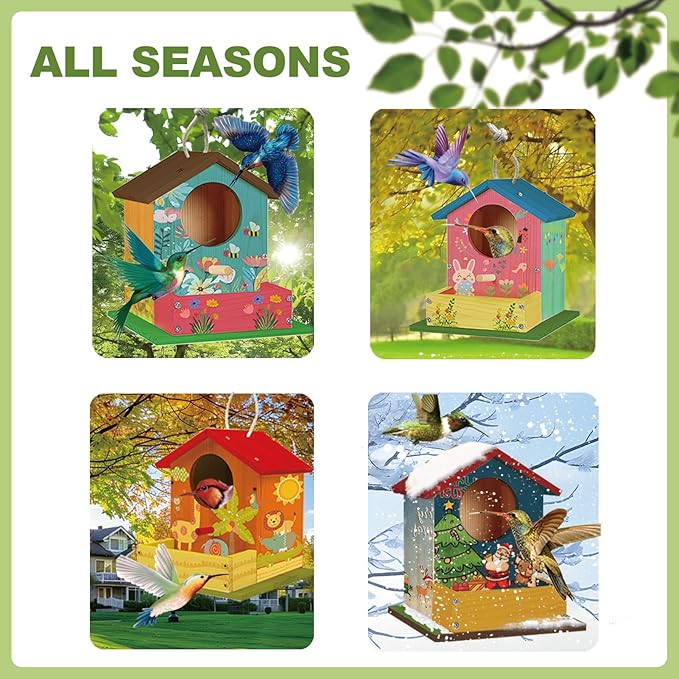 Bird House Kits for Kids Ages 4-8, Wooden DIY Birdhouse Kit, Outdoor Woodworking Crafts Freestyle Painting, Bird Houses for Outside with Paints & Brushes, Boy Girl Gift Christmas (2Pcs)