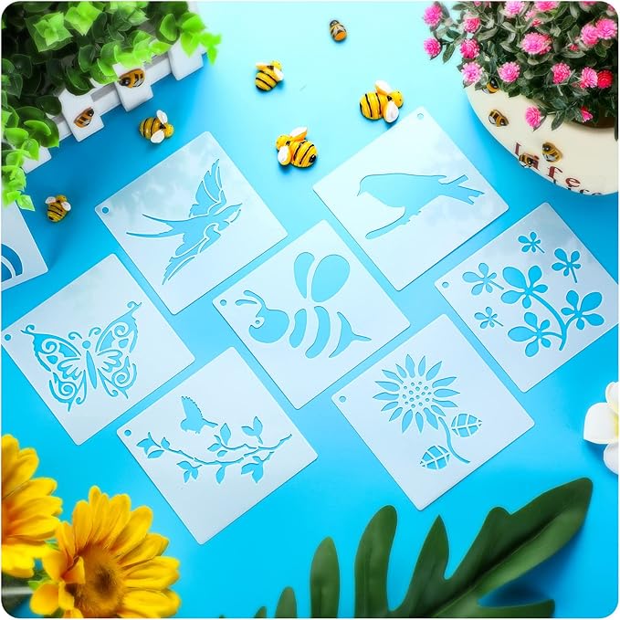 Marspark 66 Pcs Spring Easter Small Stencils for Crafts Reusable 3 Inch Stencils for Painting on Wood DIY Craft Paint Template for Wall Home Decor Card Rock Canvas Drawing Holiday (Flowering Plants)