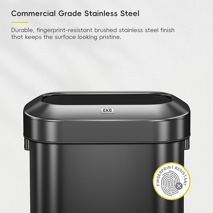 EKO Urban 24 Gallon/90 Liter Open Top Stainless Steel Slim Commercial Trash Can, Tall Kitchen Trash Bin, Heavy-Duty Commercial Grade Large Garbage Bin for Home, Office, Hotel, Restaurant, Matte Black