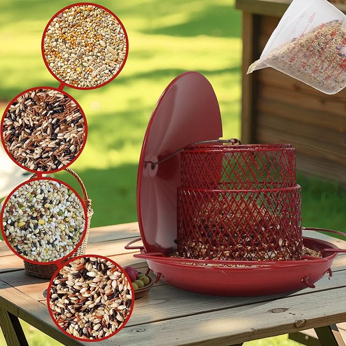 Bird Feeders for Outdoors Hanging, Durable Metal Birds Feeder with 4.5LB Large Capacity, Red Winter Bird Feeders,Sturdy & Weatherproof, Easy to Clean & Refill, Great for Attracting Cardinal,Blue Jay