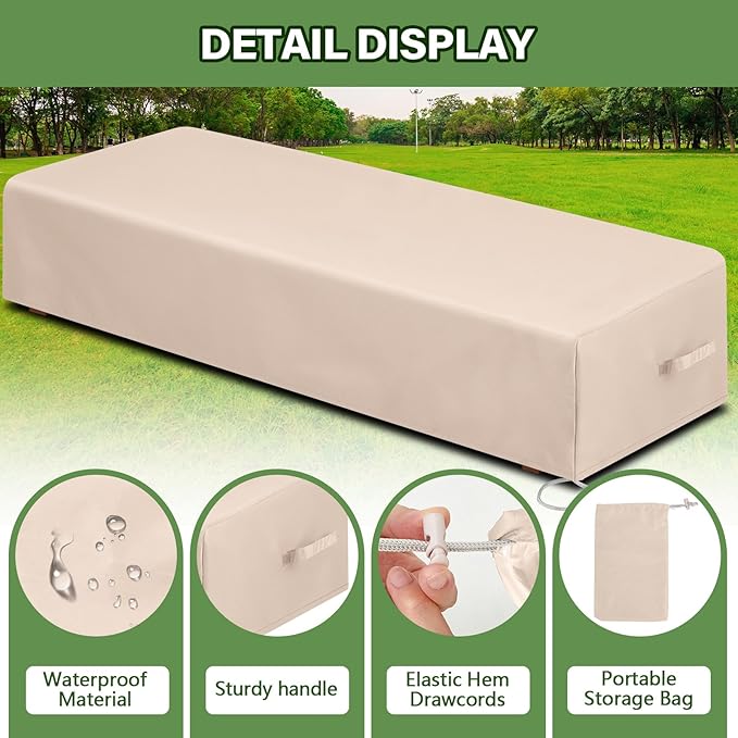 2 Pcs Patio Chaise Lounge Cover Waterproof Outdoor Lounge Chair Cover 30" D x 83" W x 12" H UV Resistant with Handle Strap for Furniture Protection (Tan)