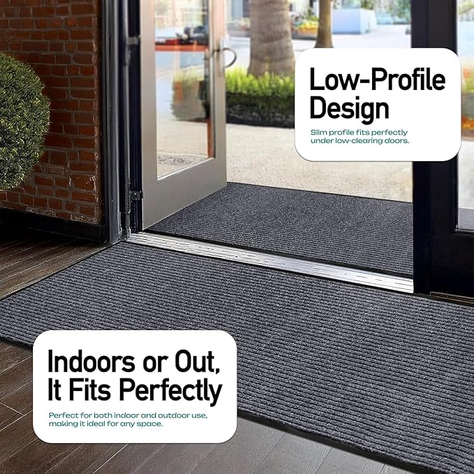 LuxUrux Striped Gray Door Mat - Heavy Duty, Indoor/Outdoor, Easy Clean, Waterproof, Low-Profile (4 x 10 Feet) - Ideal for Entry, Patio, Garage - Durable Solution for High Traffic Entrance Ways