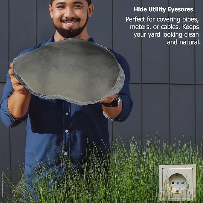 Gardenised Fake Garden Rock Cover Decorative Natural Texture Faux Stone for Outdoor Landscaping Ideal for Hiding Irrigation Valves Water Pumps Pipes Electrical Boxes & Cables in Yard or Lawn, Shell
