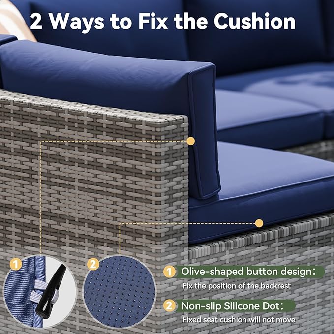 Aoxun Replacement Cushions for Outdoor Furniture, 14-Piece Outdoor Cushions for Patio Furniture, Deep Seat, Waterproof & Fade Resistant Couch Cushion for 6-Seat Patio Conversation Sets, Navy Blue