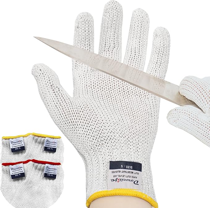 Dowellife Level 8 Reinforced Cut Resistant Gloves, Food Grade, Knife Safety Gloves for Meat Cutting, Oyster Shucking, Fish Fillet, Kitchen Slicing Carving, Small (Pack of 2)