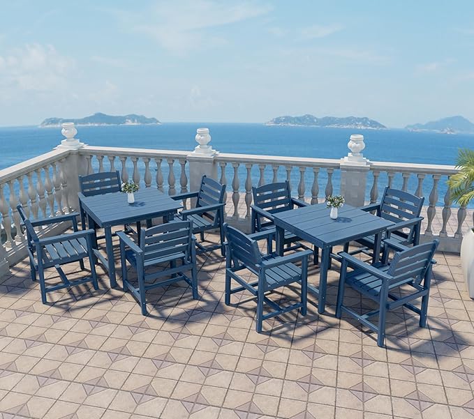 Anbuy Patio HDPE Dining Table Sets,Removable 2-in-1 Outdoor Patio Table,Dining Table for 6,Sun-Resistant and Easy to Clean, Low Maintenance for Balcony, Backyard, Lawn, Garden(Blue)
