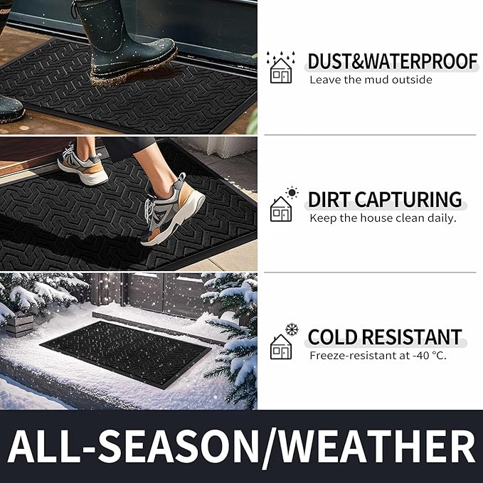 Yimobra Large Door Mat Outside Entrance 47x32, Waterproof Heavy Duty Outdoor Mats for Front Door, Non Slip Rubber Entry Mat for Garage Patio Indoor, Easy Clean, Black