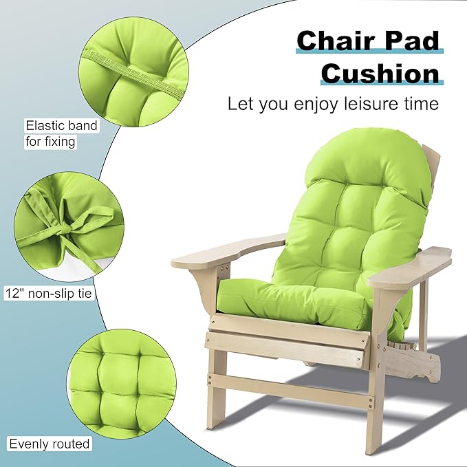 Adirondack Chair Cushion, Rocking Chair Cushion 44x19.4x4 inch, High Back Patio Cushions of Upper and Lower with Ties, Sunscreen and Fade-Resistant (Sharp Green, 2)