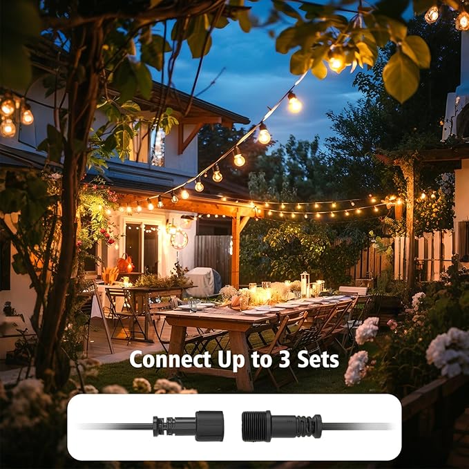 G40 LED Outdoor String Lights, 50FT LED Patio Lights with Light Sensor Timer, 27 Shatterproof Globe Bulbs(2 Spare), Waterproof Connectable Hanging Lights for Backyard Porch Balcony Decor