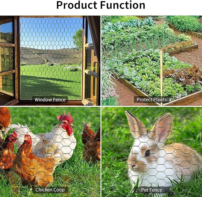 Chicken Wire 16.9 in x 237 in Poultry Wire Netting Hexagonal Galvanized Mesh Garden Fence Barrier for Pet Rabbit Chicken Fencing(PVC-Coated)