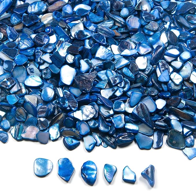 Crushed Shells for Crafts, Small Natural Crushed Seashells Pieces Chips, Dyed Mosaic Sea Shell Fragments for Resin Art, DIY Vase, Table Scatter, Weddings Party, Home Decoration 14.5 oz (Deep Blue)