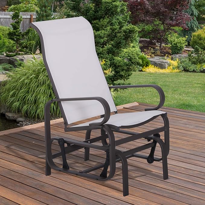 Outsunny Outdoor Glider Chair, Gliders for Outside Patio with Smooth Gliding Mechanism and Lightweight Construction for Backyard, Beige