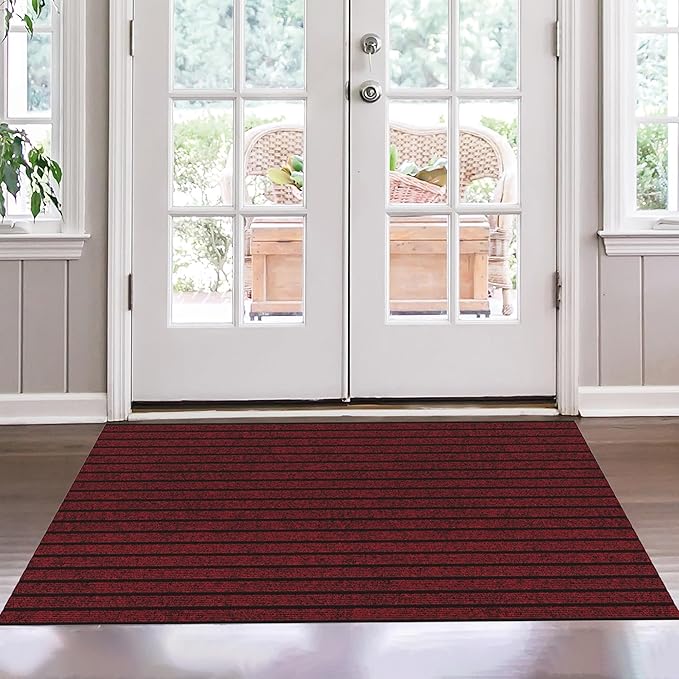 Ottomanson Front Door Mat – Non Slip Scraper Mud Mat for High Traffic Entryways, RV & Patio – Dirt Trapping and Durable for Indoor & Outdoor Use – 2'7" x 4' – Red