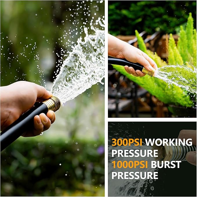 5/8" x 30ft Garden Hose, -40℉ To 190℉ Hot/Cold, Heavy Duty,Flexible, 300psi Working, 1000psi Burst, 3/4" Brass Fittings with Hose Protector Coil Spring for Outdoor,Yard, Farm