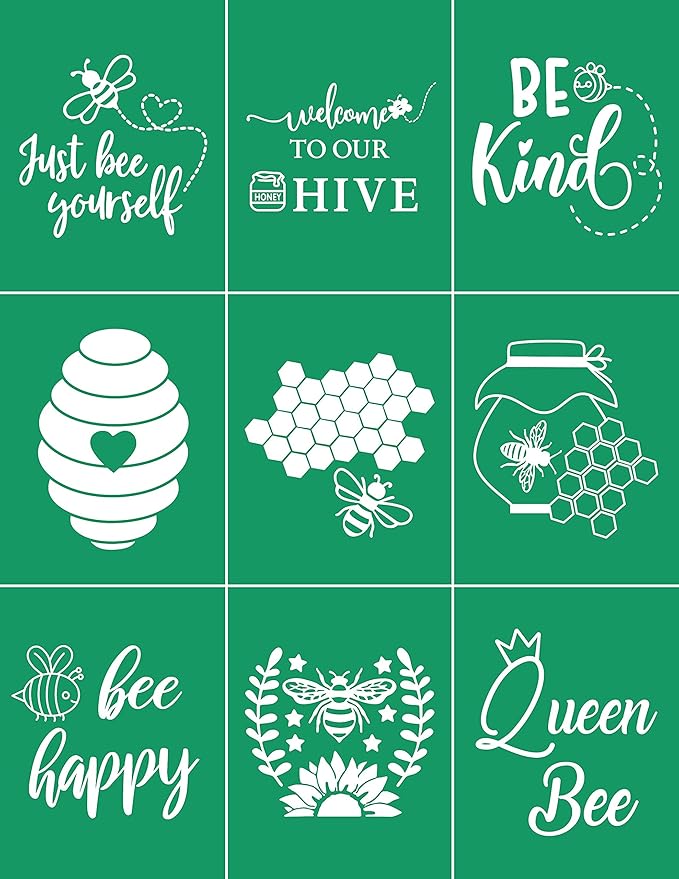 DGAGA Bee Silk Screen Stencil,Sunflower Reusable Self-Adhesive Silk Screen Printing,Honeycomb Chalk Paste Stencils for Painting on Wood/Furniture/Home Decor/Fabric/Wall/Cup/Plate/Glass/Paper