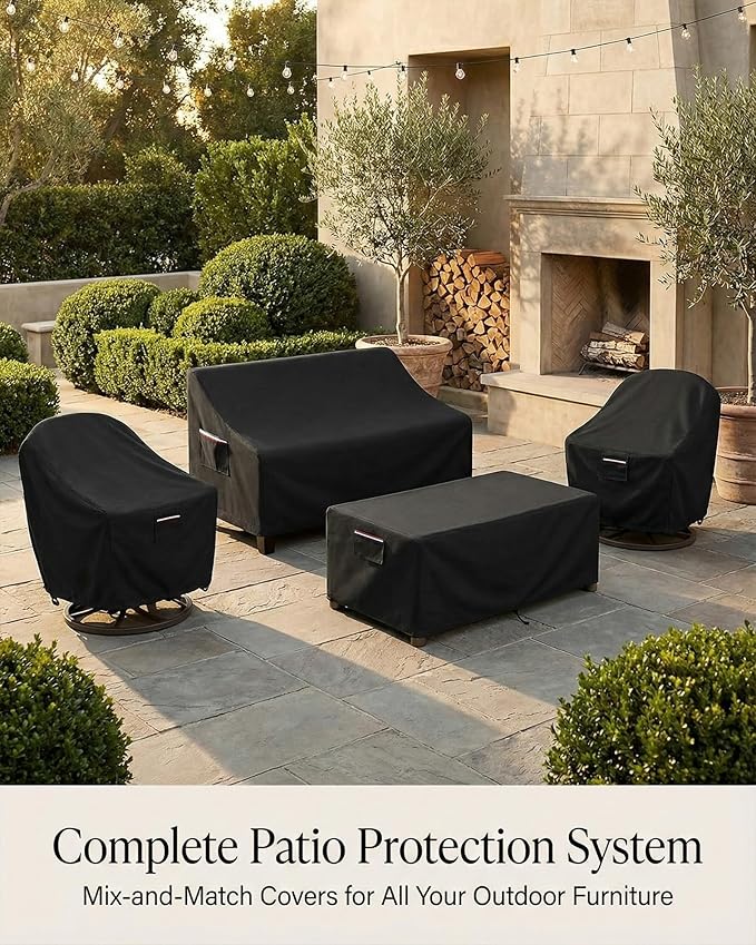 Square Waterproof Patio Ottoman Cover, 600D Heavy Duty Outdoor Furniture Cover with Windproof Buckles Air Vents, All-Weather Protector for Patio Ottoman or Outdoor Side Table 32 x 32 x 18 Inch, Black
