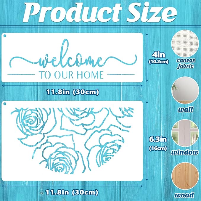 17 PCS Welcome Stencils for Painting on Wood, Family Doormat Reusable Welcome Letters Templates for Wood Sign, Half Round Plastic Stencils Set for Door Mats Furniture Sign Canvas Wall DIY Crafts