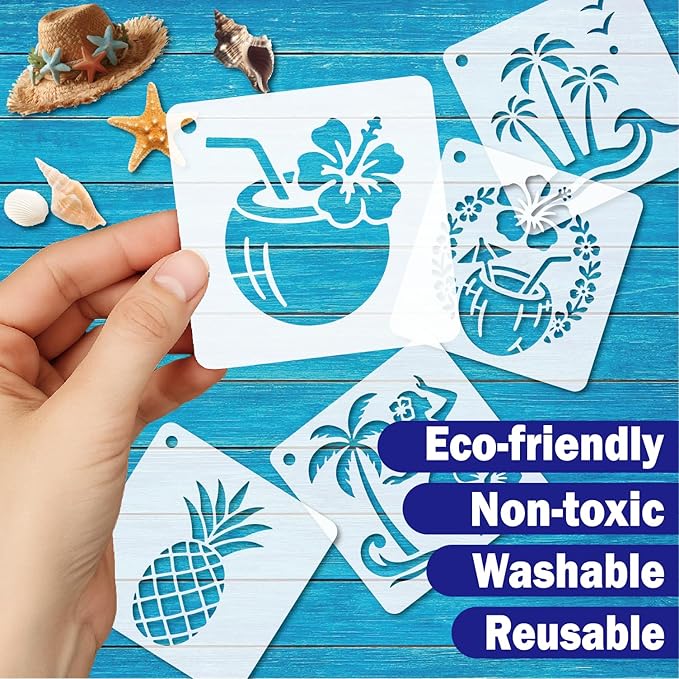 Hawaii Stencils 4in 50pcs Paint Template Reusable Plastic Templates DIY Crafts Stencil Painting Decoration for Fabrics Window Wall Home Wood(4inch 50 Pack)
