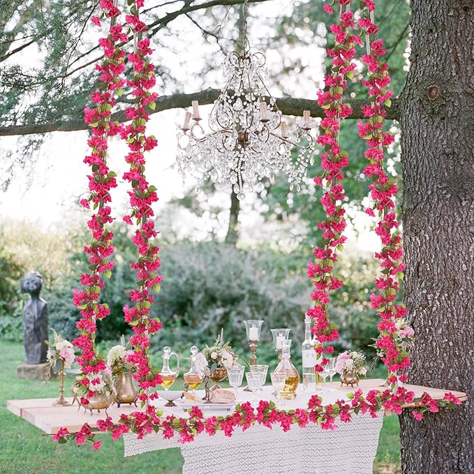 IPOPU Deep Pink Bougainvillea Artificial Garland 5.9FT 1 PCS – Faux Bougainvillea Vines, Silk Flower Garland for Outdoor Wall, Wedding, Party Backdrop