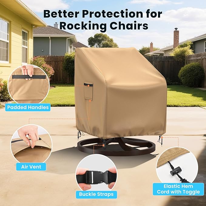Swivel Patio Chair Covers, 2 Pack Waterproof Outdoor Rocking Chair Covers, Lawn Patio Furniture Covers, Heavy Duty Lounge Chair Cover, 33" W×37" D×38.5" H, Brown
