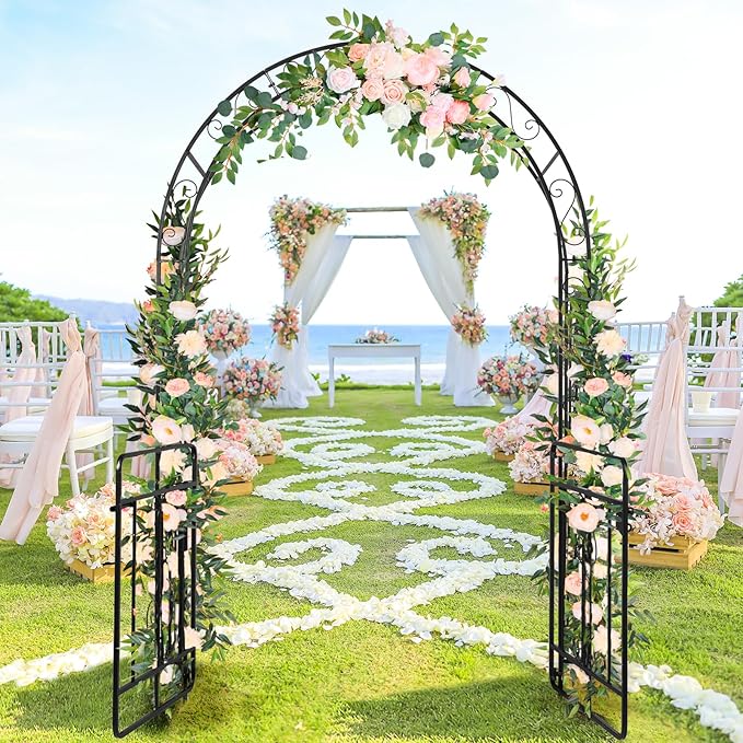 VINGLI Garden Arbor Arch, Wedding Arch Archway for Ceremony Party, Durable Steel Trellis for Plant Climbing, Christmas Decorations Pergola for Backyard, Lawn, Patio, Yard (with Gate)