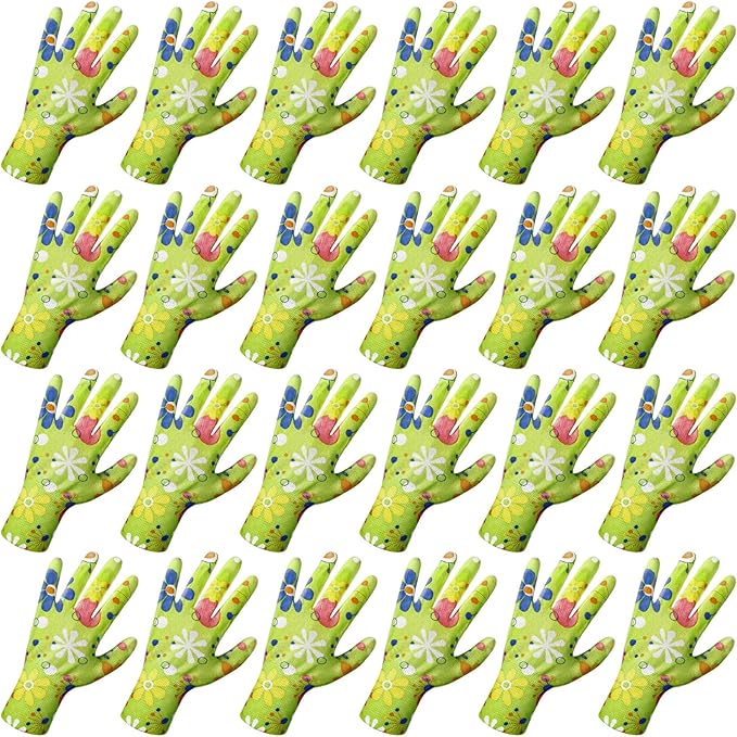 24 Pairs Gardening Gloves for Women PU Coated Breathable Non-slip Knitting Gloves for Gardening Planting Seeding