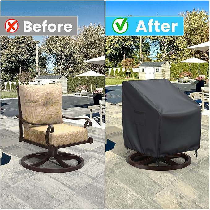Swivel Patio Chair Covers, 2 Pack Waterproof Outdoor Rocking Chair Covers, Lawn Patio Furniture Covers, Heavy Duty Lounge Chair Cover, 30" W×34" D×38.5" H, Black