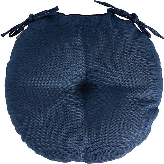 Magpie Fabrics Outdoor 15"x15"x4" Round Bistro Seat Cushions with Ties Set of 2, Tufted Waterproof Patio Floor Chair Pads for Home Garden Balcony Kitchen Office Porch, Navy
