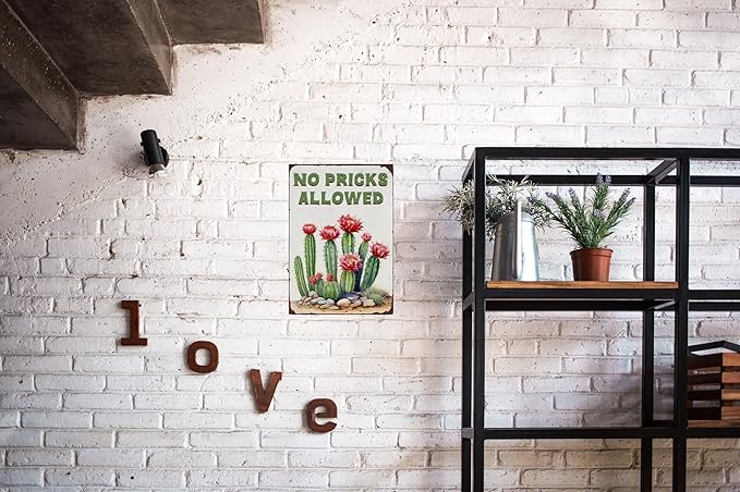 Funny Cactus Tin Sign – Vintage Succulent Wall Decor for Home, Kitchen, Garden or Greenhouse, Retro Metal Plaque for Plant Lovers, 8x12 Inch