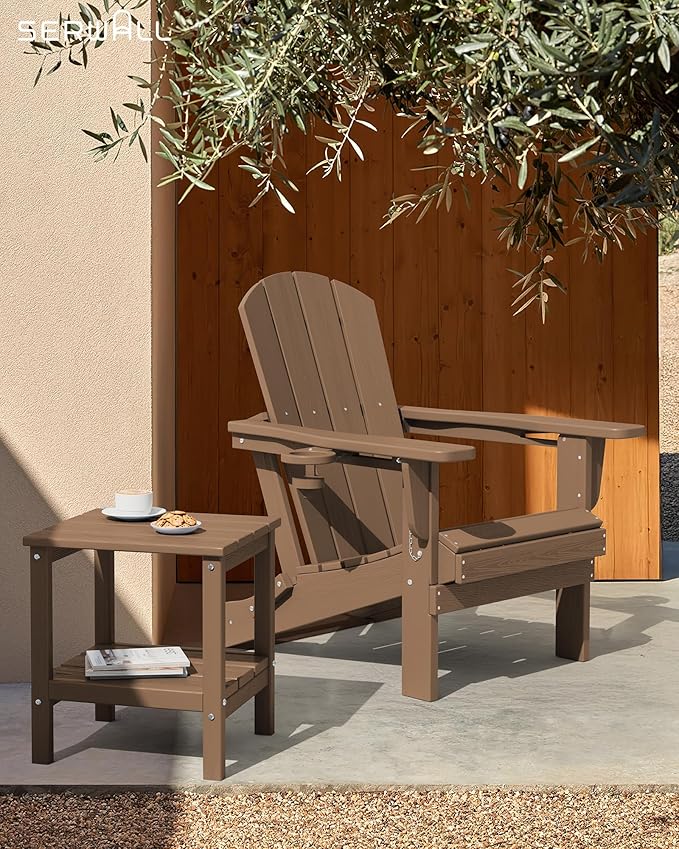 SERWALL 2-Tier HDPE Outdoor Side Tables Set of 4, Weatherproof Rectangular Adirondack Side Table, Brown