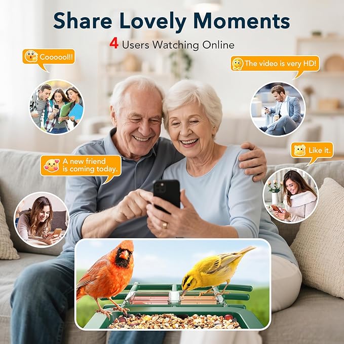 Bird Feeder with Camera Solar Powered, AI Identify & Auto Capture with 32GB Card, 2K HD Live Video Smart Bird Feeder Camera Instant Notifications in Backyard, Gift for Bird Lovers