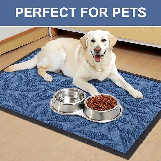 Smiry Front Door Mat Indoor Outdoor Entrance, Heavy Duty Natural Rubber, Trap Dirt and Moisture, Non-Slip Doormats, Low Profile, Easy Clean Patio Porch Entryway Mat, 29.5x17, Blue