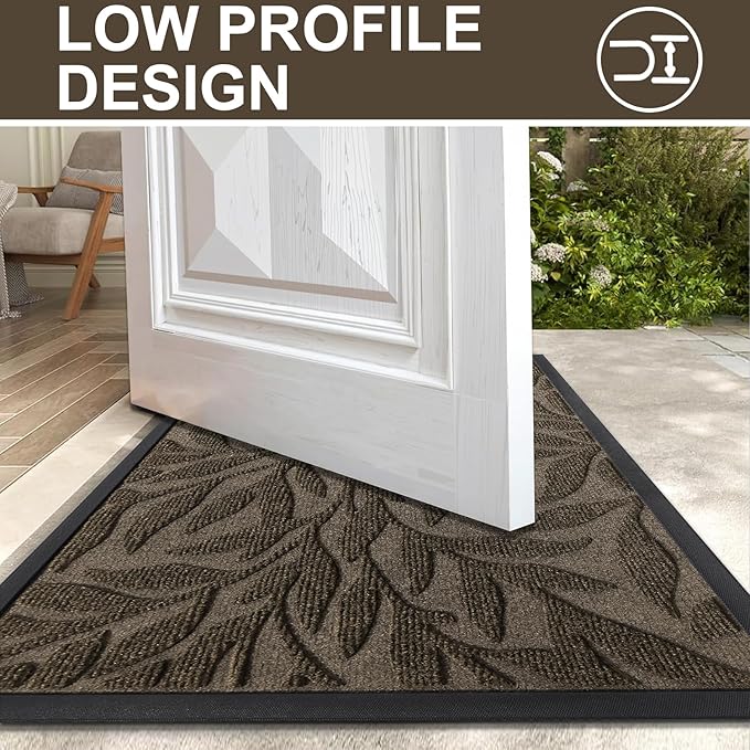 Smiry Front Door Mat Indoor Outdoor Entrance, Heavy Duty Natural Rubber, Trap Dirt and Moisture, Non-Slip Doormats, Low Profile, Easy Clean Patio Porch Entryway Mat, 35x23, Brown