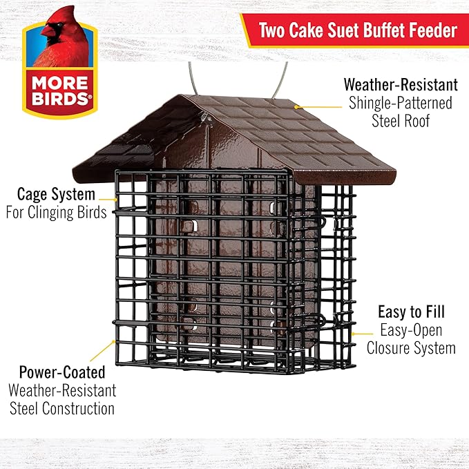 More Birds Double Suet Feeder with Weather Guard,6.5" L X 4.25" W X 7.25" H,Brown,(Pack of 4)